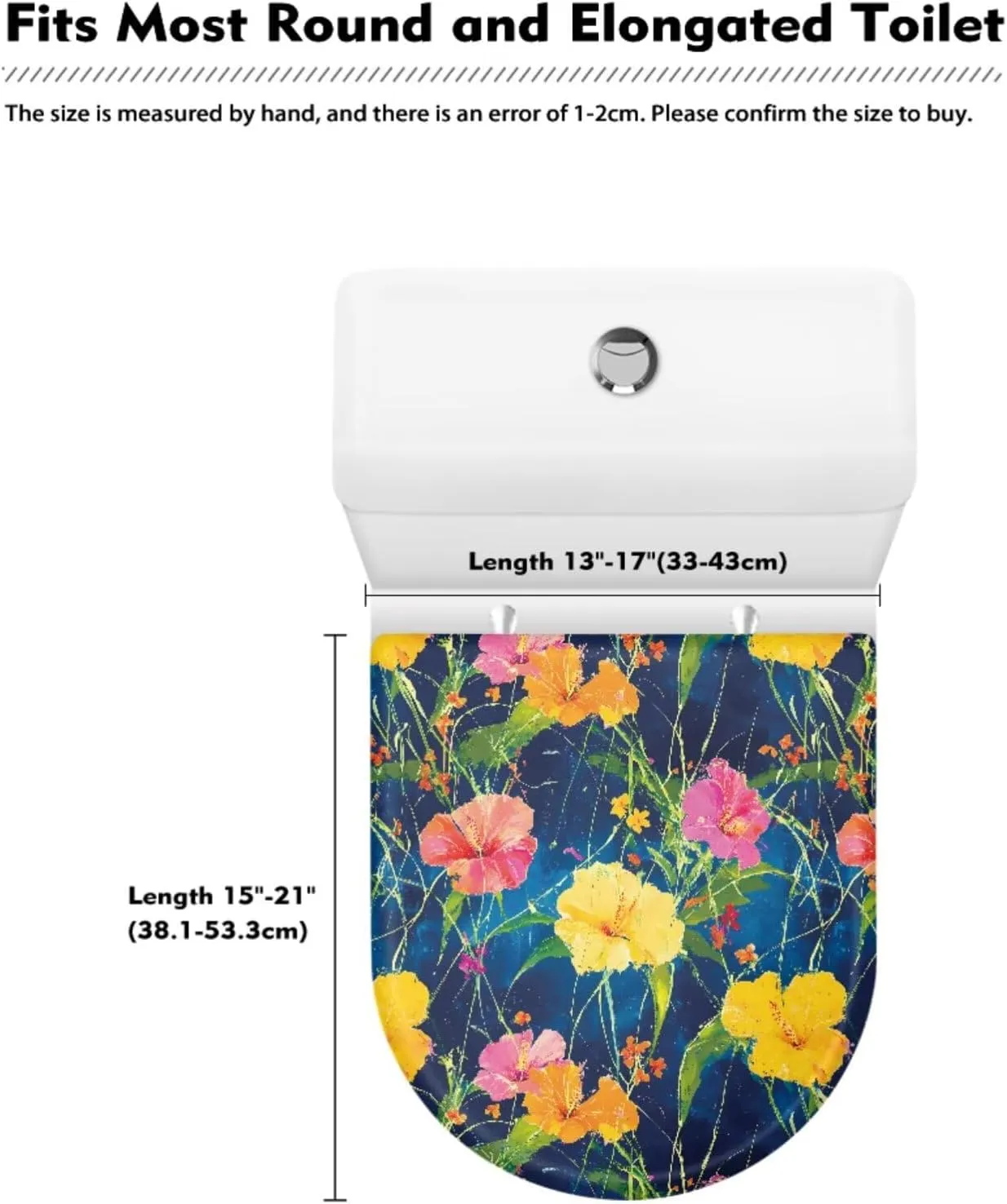 Tropical Flower Pattern 2 Pack Toilet Lid Cover with Toilet Tank Cover, Adjustable Toilet Protector with 2 Storage Bags, 15-21 in, Fits Most Round Elongated and Oblong Lids