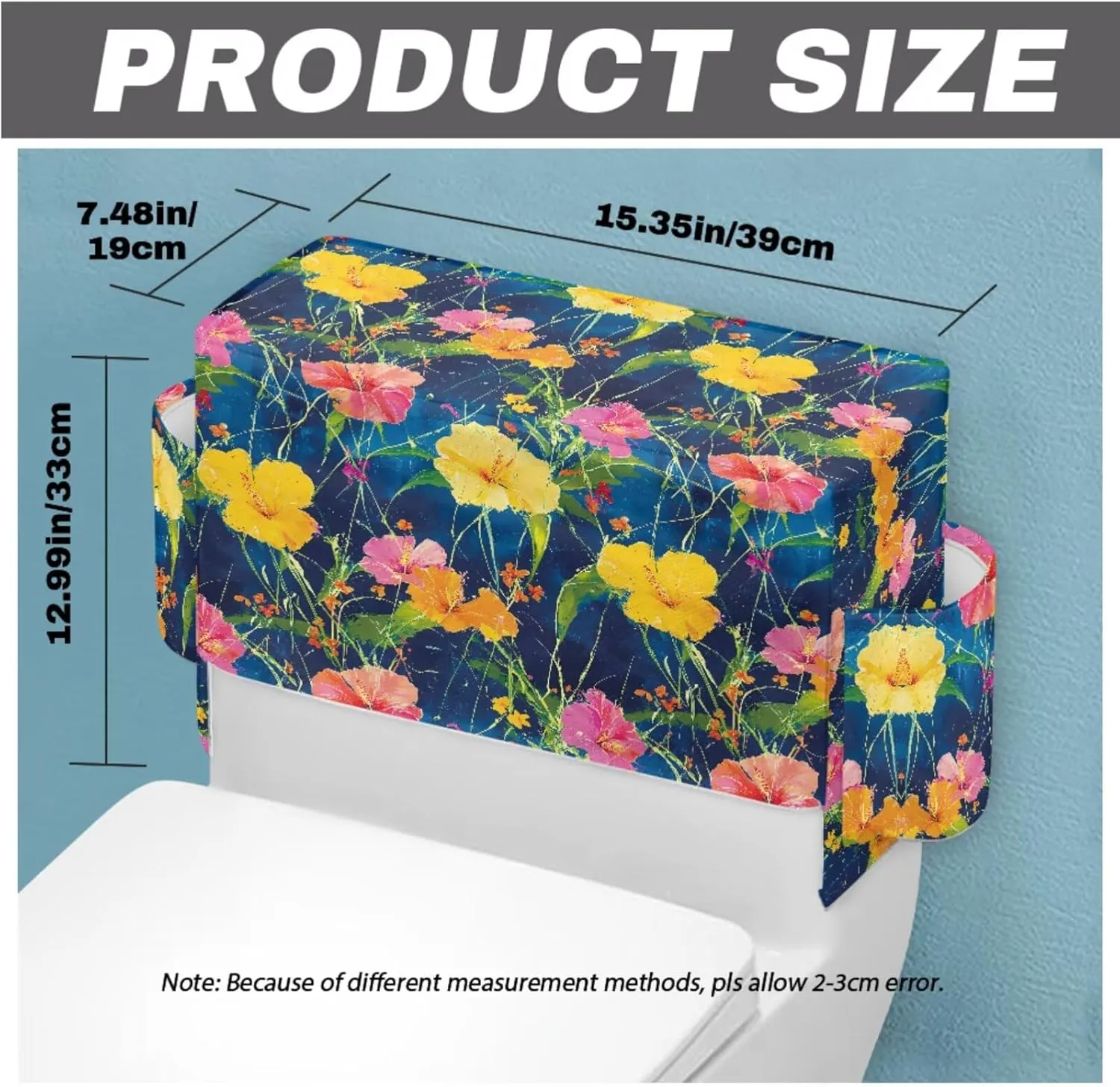 Tropical Flower Pattern 2 Pack Toilet Lid Cover with Toilet Tank Cover, Adjustable Toilet Protector with 2 Storage Bags, 15-21 in, Fits Most Round Elongated and Oblong Lids