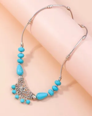 Turquoise Beaded Filigree Necklace