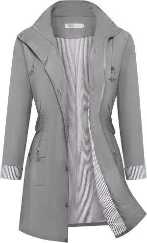 Twinklady Rain Jacket Women Windbreaker Striped Climbing Raincoats Waterproof Lightweight Outdoor Hooded Trench Coats