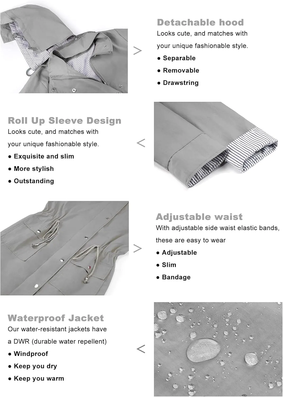 Twinklady Rain Jacket Women Windbreaker Striped Climbing Raincoats Waterproof Lightweight Outdoor Hooded Trench Coats