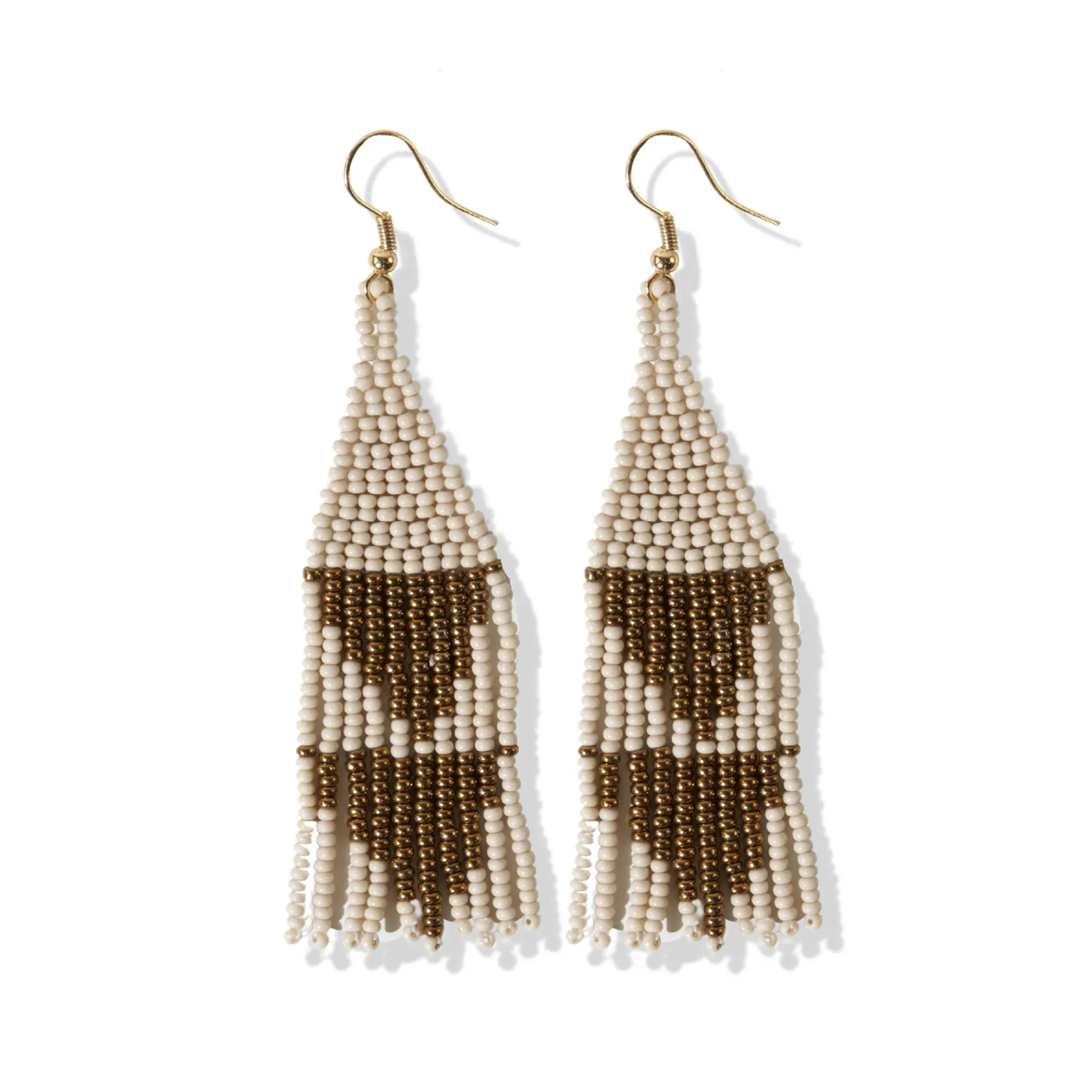 Two Color Triangles Beaded Fringe Earrings