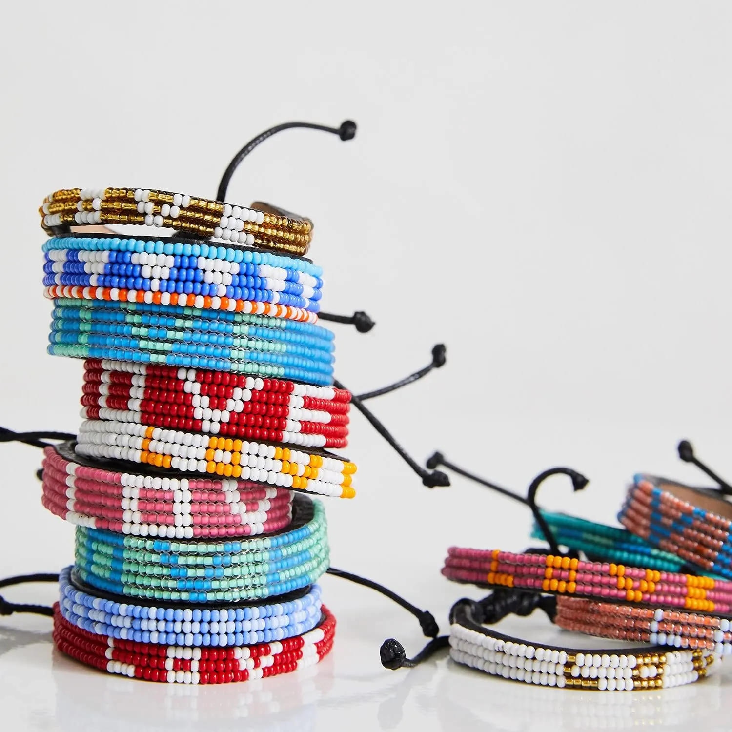 Ubuntu Life Skinny Beaded Leather LOVE Bracelet – Handmade Genuine Leather and Glass Bead Bracelet with Slide Closure, Stackable Bracelets for Women and Men