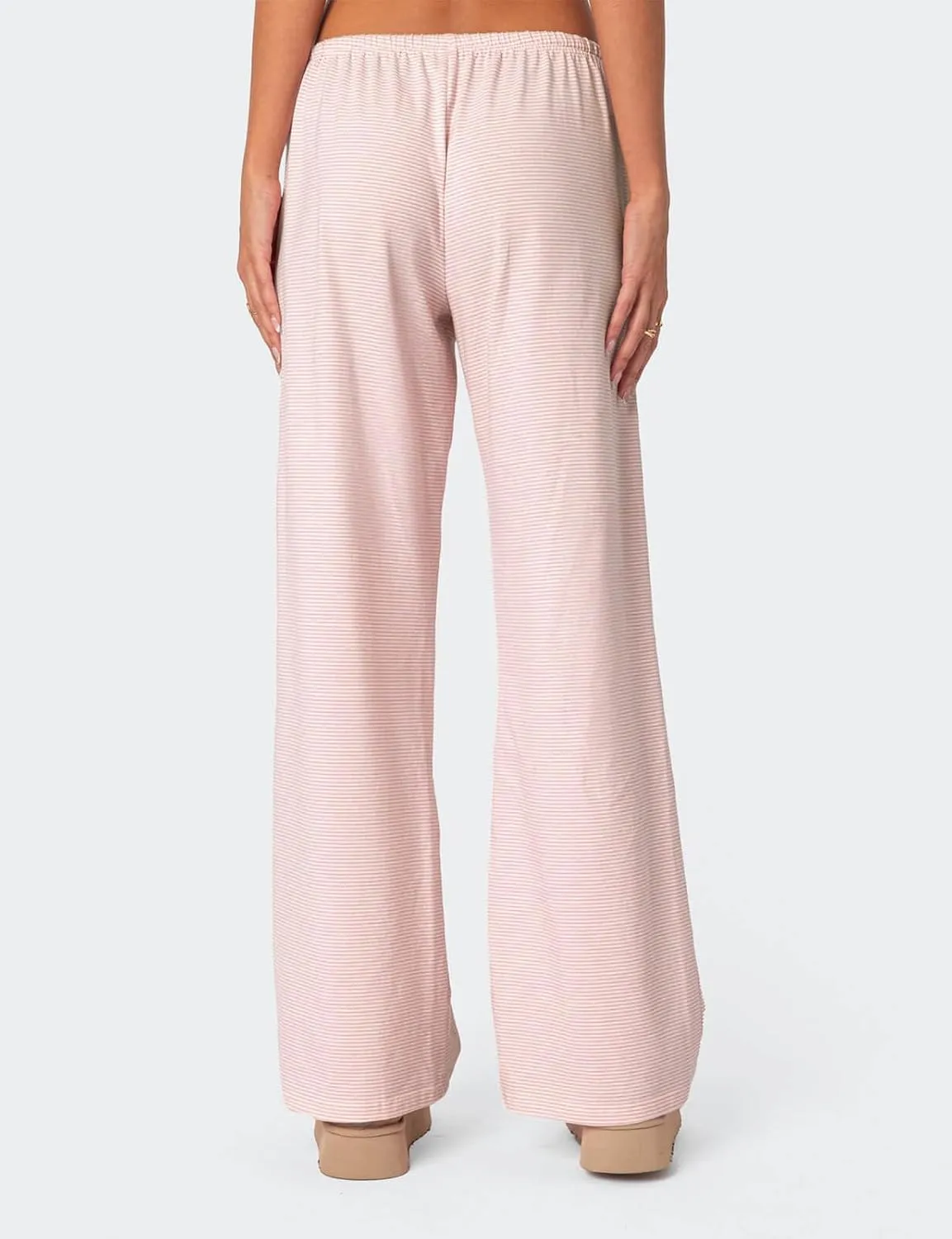 Ugerlov Women's Wide Leg Striped Pants Casual Drawstring Elastic Low Rise Pajama Pants Lounge Wear Trousers