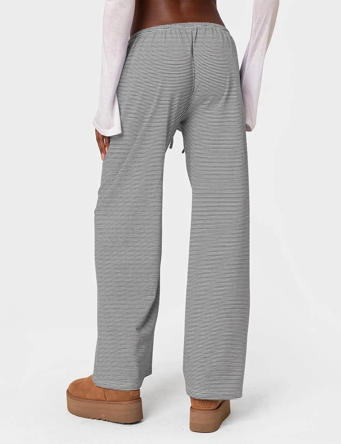 Ugerlov Women's Wide Leg Striped Pants Casual Drawstring Elastic Low Rise Pajama Pants Lounge Wear Trousers