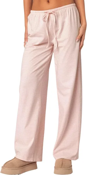 Ugerlov Women's Wide Leg Striped Pants Casual Drawstring Elastic Low Rise Pajama Pants Lounge Wear Trousers