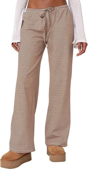 Ugerlov Women's Wide Leg Striped Pants Casual Drawstring Elastic Low Rise Pajama Pants Lounge Wear Trousers