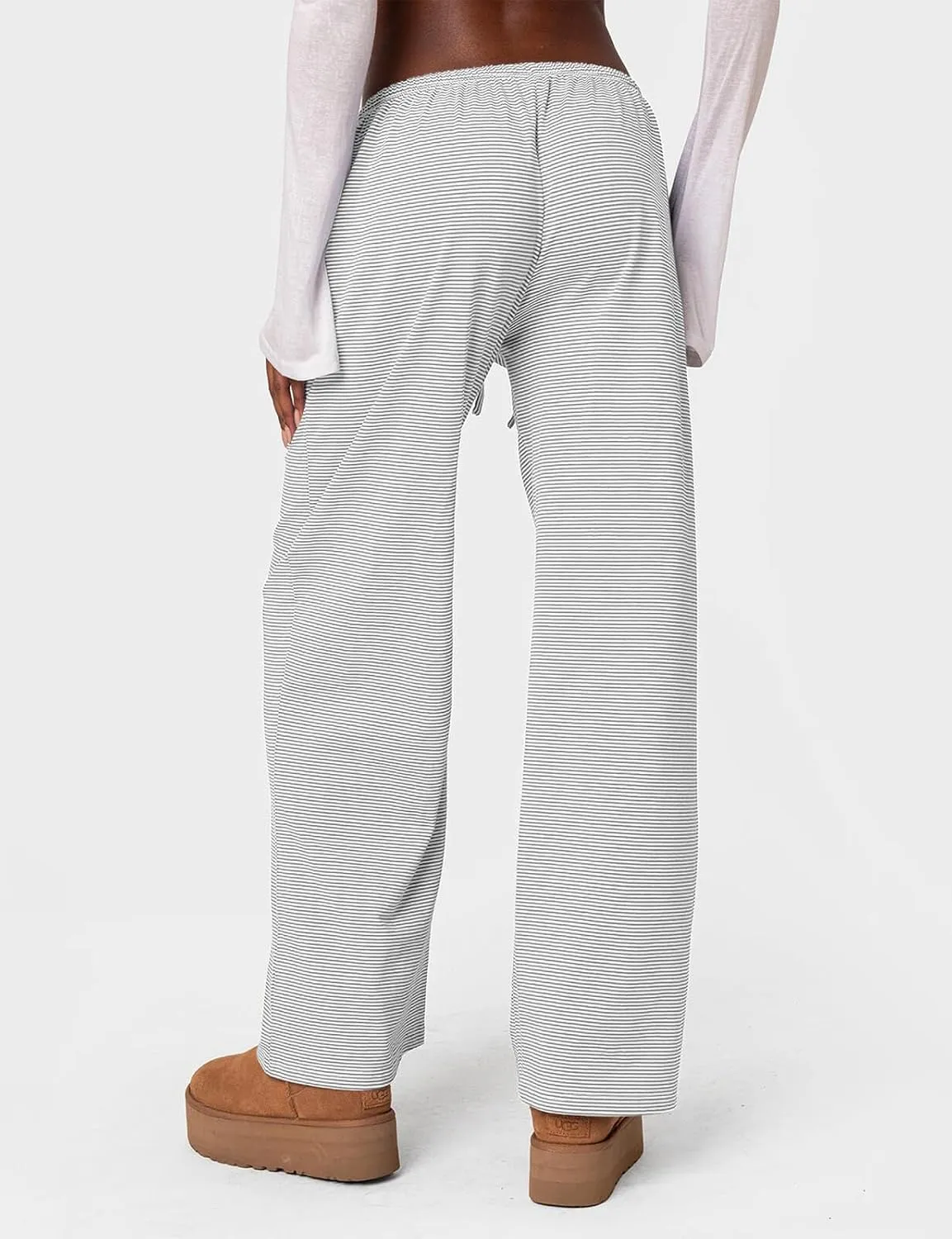 Ugerlov Women's Wide Leg Striped Pants Casual Drawstring Elastic Low Rise Pajama Pants Lounge Wear Trousers