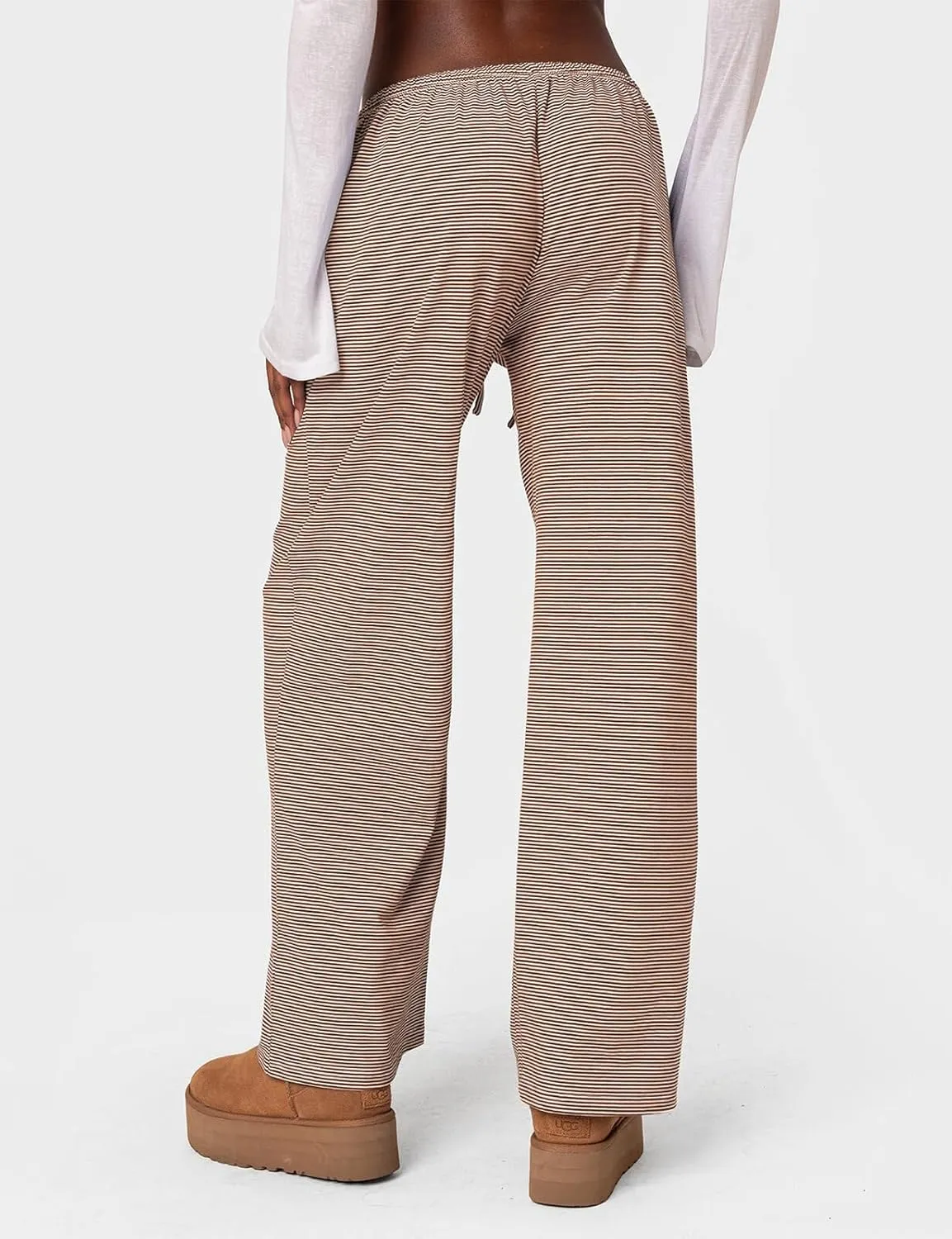 Ugerlov Women's Wide Leg Striped Pants Casual Drawstring Elastic Low Rise Pajama Pants Lounge Wear Trousers