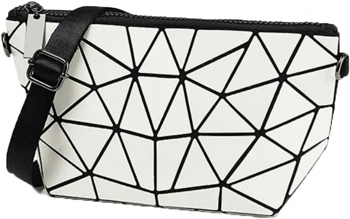 Ulalaza Geometric Lattice Luminous Purse Chain Crossbody Clutch Purses Tote Handbags Holographic for Women
