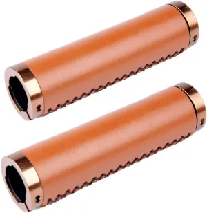 UNISTRENGH Handmade Bike Grips Vintage PU Leather Bicycle Lockable Antiskid Durable Handlebar Grips, 1 Pair