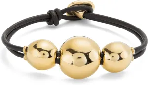Uno de 50 18K Gold-Plated Beaded Leather Bracelet, Three Bubble Design, Black, Ser Intrepida Collection