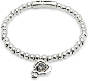 Uno de 50 Silver-Plated Stretch Bracelet, Heart Charm with Crystal, SER EXPRESIVA