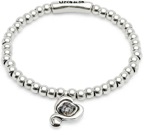 Uno de 50 Silver-Plated Stretch Bracelet, Heart Charm with Crystal, SER EXPRESIVA