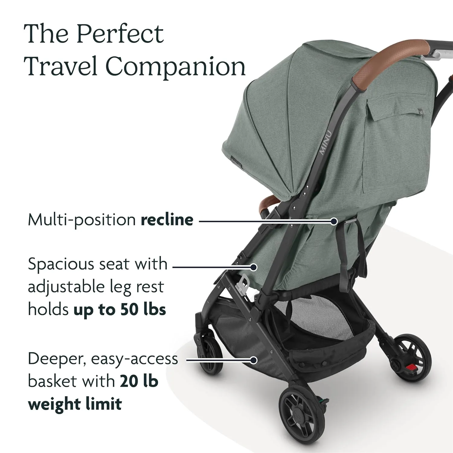 UPPAbaby Minu V2 Travel Stroller Lightweight, Portable Design One-Hand Fold Shoulder Strap and Leather Bumper Bar Included Greyson (Charcoal Mélange/Carbon Frame/Saddle Leather)