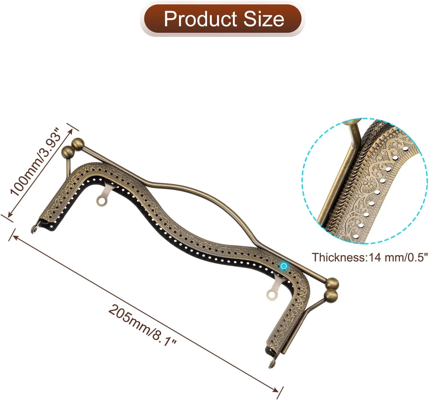 uxcell Metal Purse Frames 2 Pcs Kiss Lock Clasp Frame 8.1" Embossed Clutch Frame with Handle for Coin Purse Handbag Making DIY Craft, Bronze
