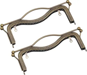 uxcell Metal Purse Frames 2 Pcs Kiss Lock Clasp Frame 8.1" Embossed Clutch Frame with Handle for Coin Purse Handbag Making DIY Craft, Bronze