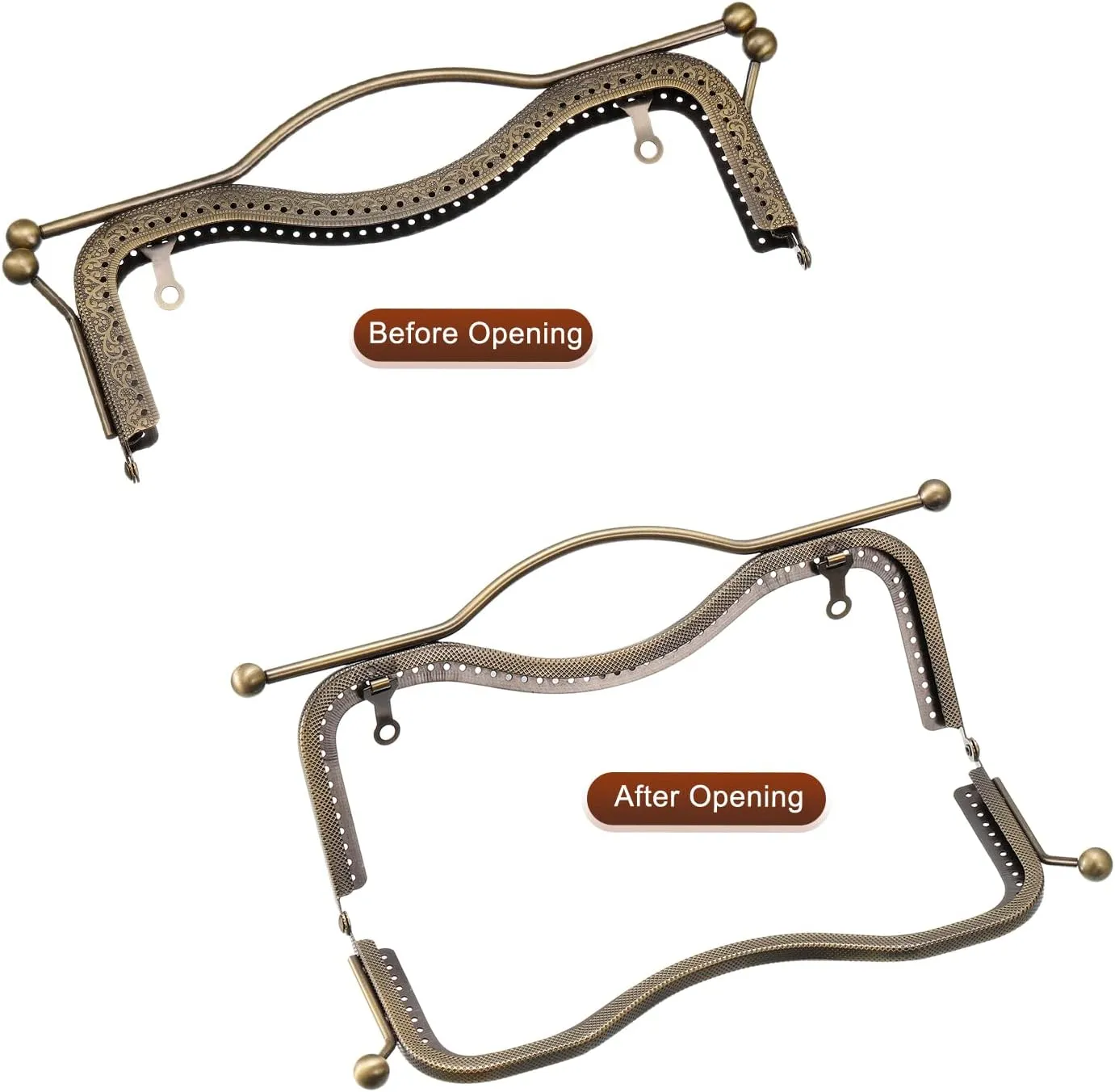uxcell Metal Purse Frames 2 Pcs Kiss Lock Clasp Frame 8.1" Embossed Clutch Frame with Handle for Coin Purse Handbag Making DIY Craft, Bronze
