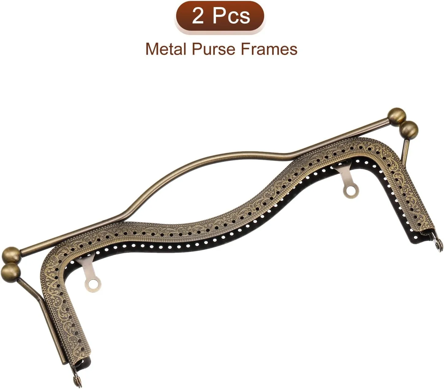 uxcell Metal Purse Frames 2 Pcs Kiss Lock Clasp Frame 8.1" Embossed Clutch Frame with Handle for Coin Purse Handbag Making DIY Craft, Bronze