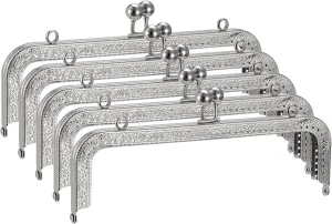 uxcell Metal Purse Frames - 8.07" 5Pcs Kiss Lock Clasp Frame Rectangle Embossed Clutch Frame Handles for Coin Purse Sewing Bag Making DIY Craft, Silver Tone