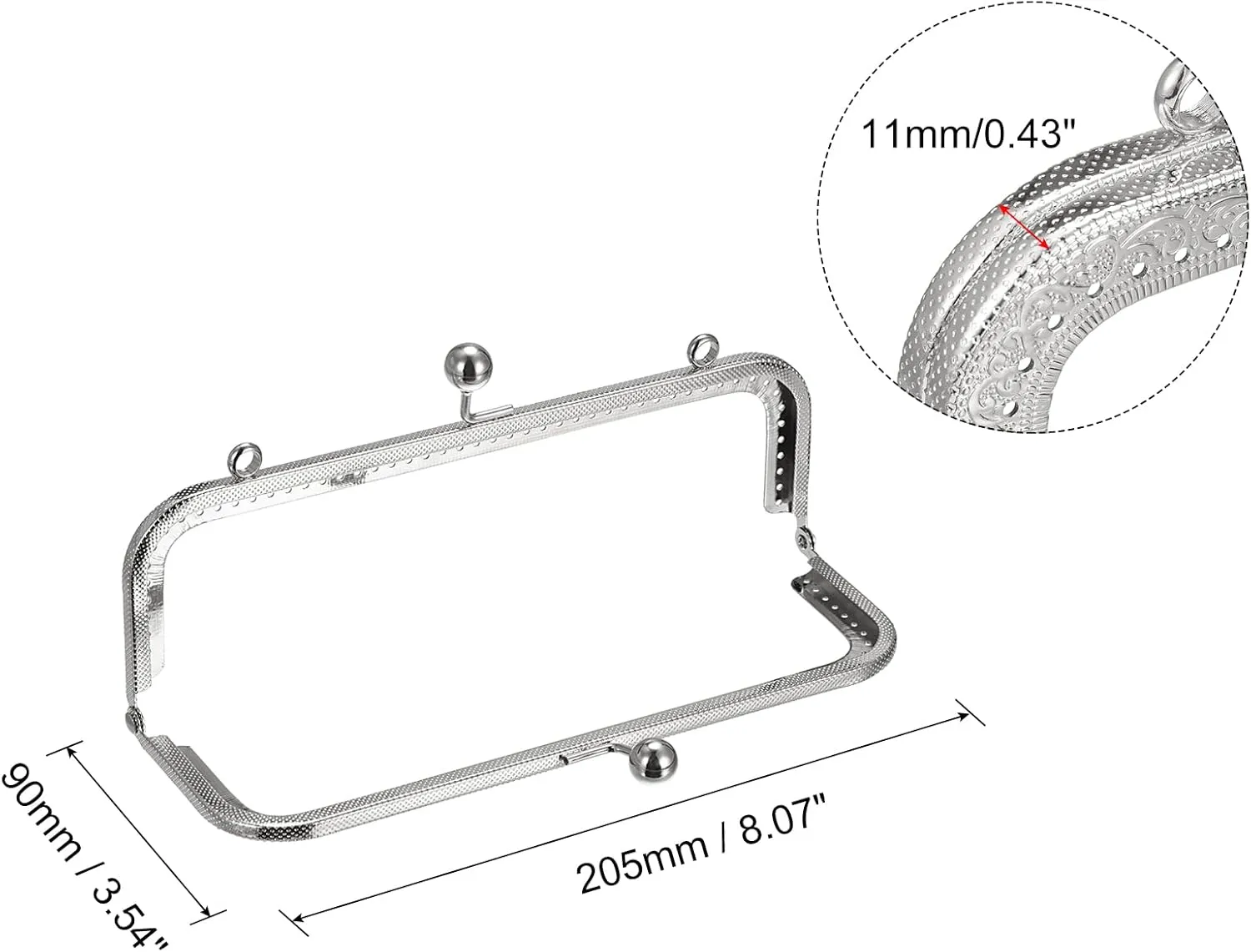 uxcell Metal Purse Frames - 8.07" 5Pcs Kiss Lock Clasp Frame Rectangle Embossed Clutch Frame Handles for Coin Purse Sewing Bag Making DIY Craft, Silver Tone