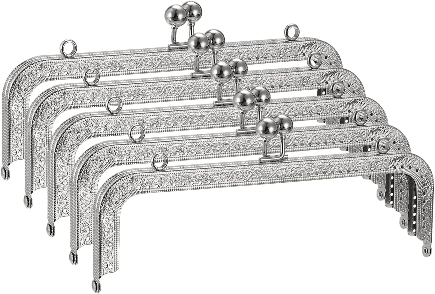 uxcell Metal Purse Frames - 8.07" 5Pcs Kiss Lock Clasp Frame Rectangle Embossed Clutch Frame Handles for Coin Purse Sewing Bag Making DIY Craft, Silver Tone
