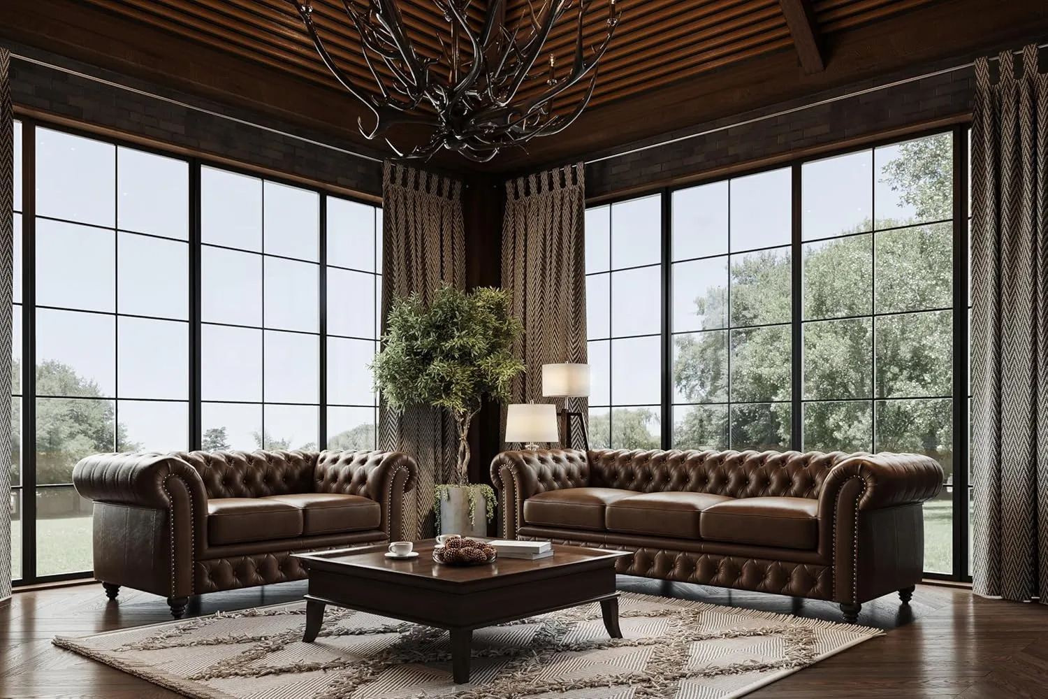Valencia Parma Chesterfield 3 Seater Sofa 82" | Premium Full-Aniline Leather | Mid-Century Leather Couch with Classic Button Tufted Back, Wood Legs for Living Room, Chocolate