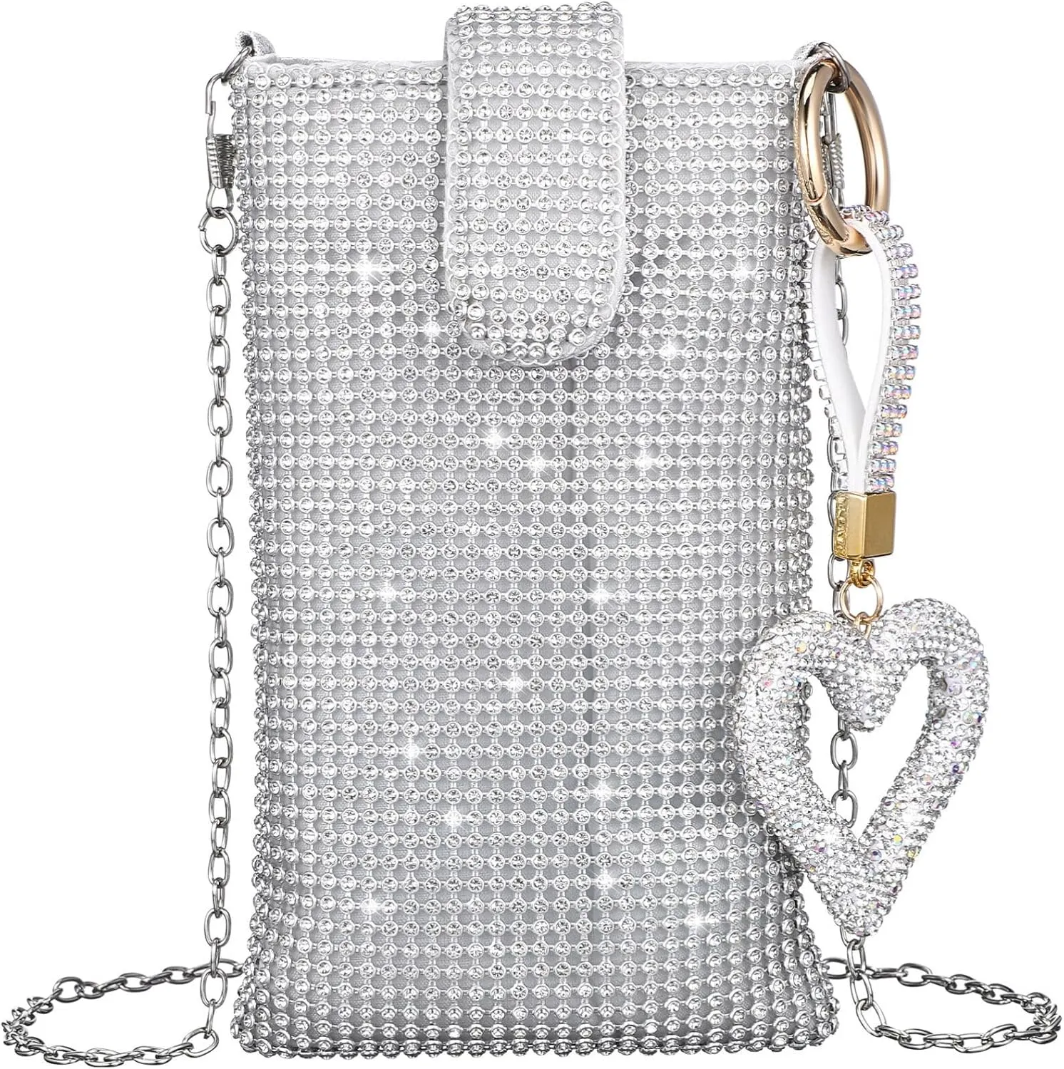 VALICLUD Silver Crossbody Purse Silver Bags for Women Crossbody Phone Bag Bling Purse Evening Bags Phone Bags for Women