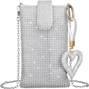 VALICLUD Silver Crossbody Purse Silver Bags for Women Crossbody Phone Bag Bling Purse Evening Bags Phone Bags for Women