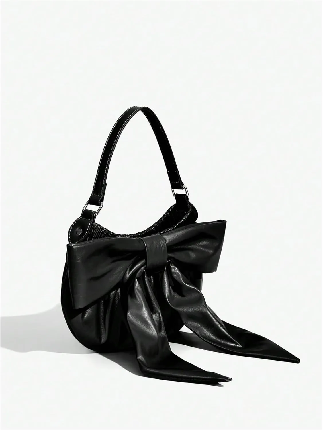 Verdusa Women's Bow Knot Ruched Leather Bags Top Handle Underarm Shoulder Handbags