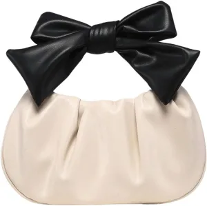Verdusa Women's Ruched Hobo Handbag Cute Bow Clutch Purse Small Leather Top Handle Bags