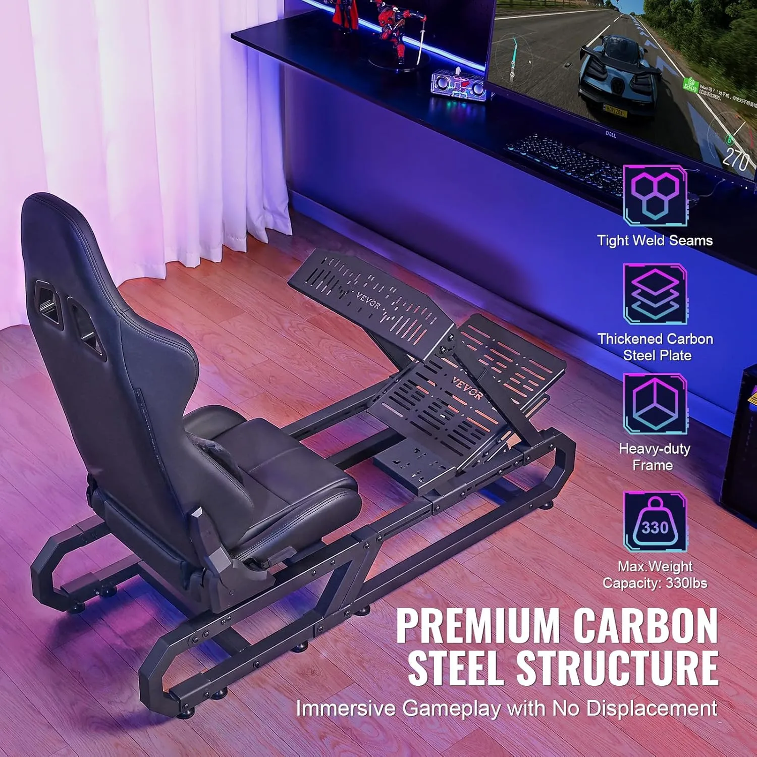 VEVOR Racing Wheel Stand For Logitech G923/G920/G29, Heavy Duty Steel Driving Simulator Cockpit-Thrustmaster T248P, Steering Wheel Bracket Height & Foot Pedal Angle Adjustable,Max Load 330 LBS Compact