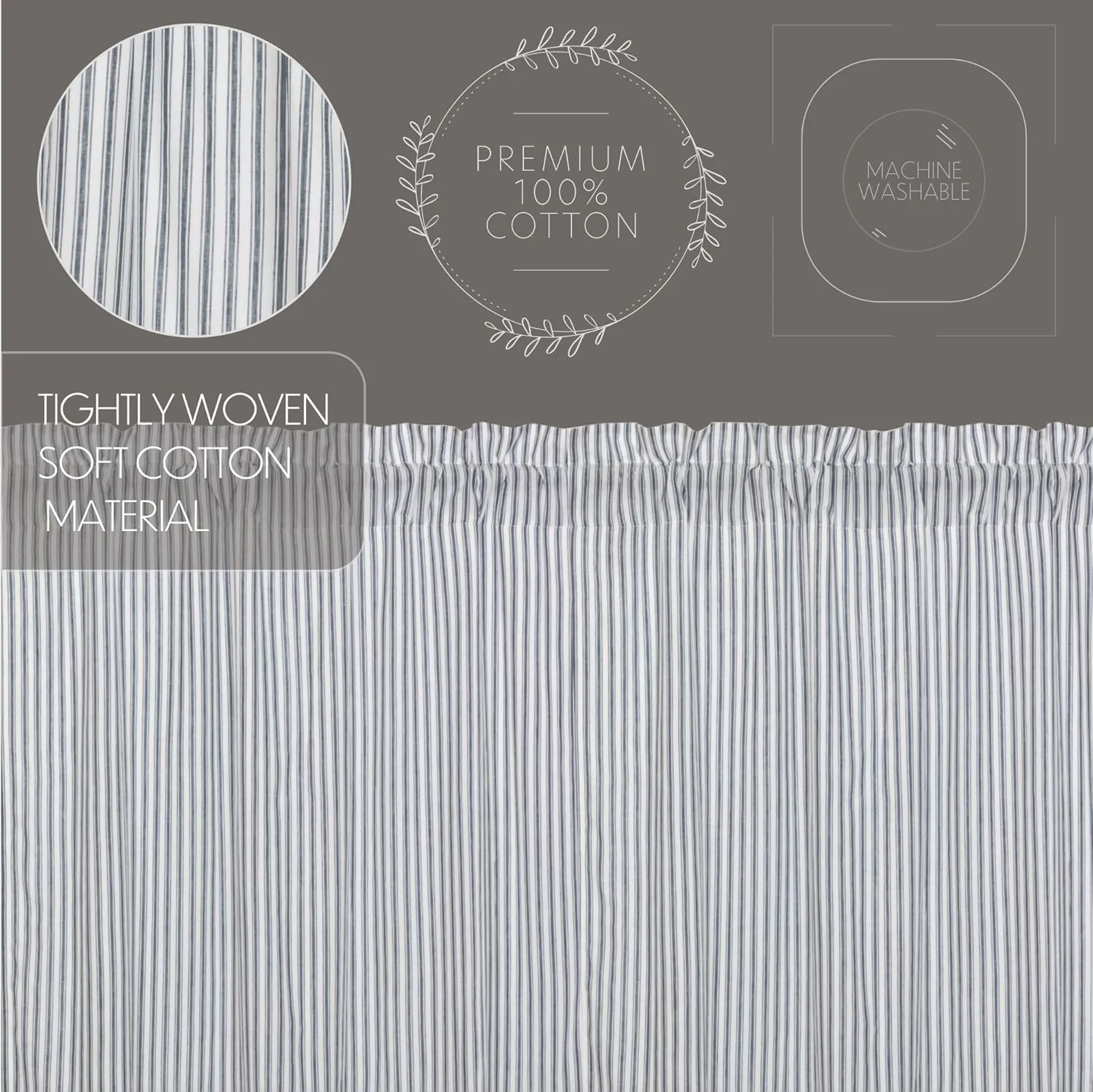 VHC Brands Sawyer Mill Blue Window Prairie Panel Set Adjustable Farmhouse Country Drapes Striped Pattern 63x36 Curtain, 63x36x18