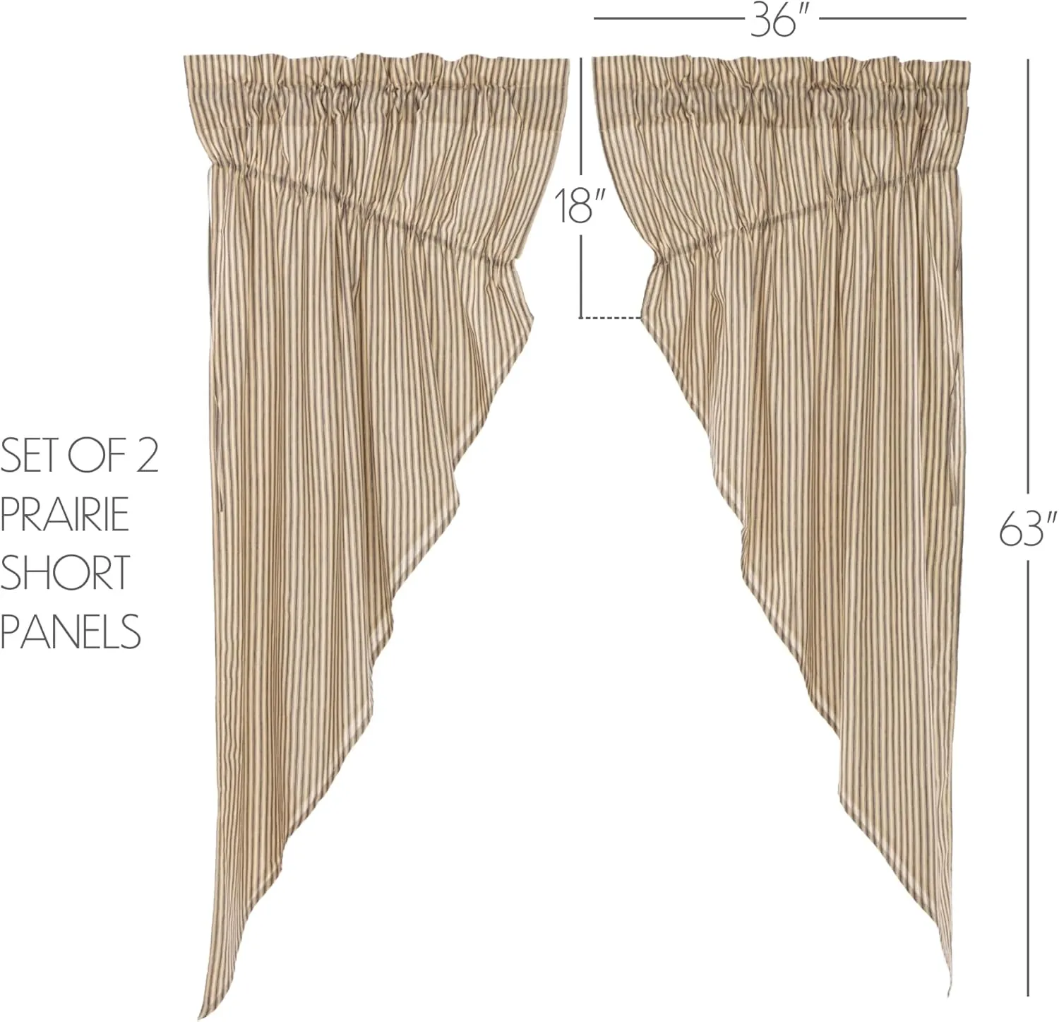 VHC Brands Sawyer Mill Charcoal Prairie Curtain Set Lined Drapes Farmhouse Country Striped Cotton 63 Inch Long for Living Room