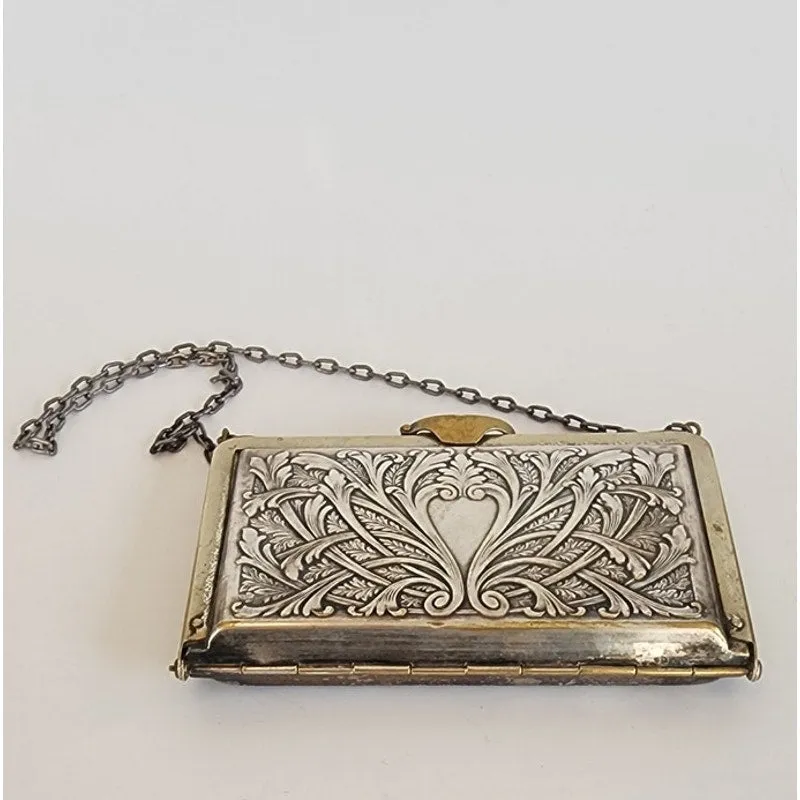 Victorian Coin Purse Engraved Minaudiere Card Case German Silver