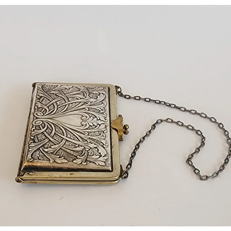 Victorian Coin Purse Engraved Minaudiere Card Case German Silver