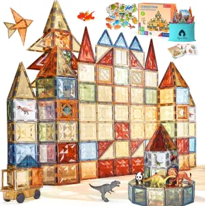 VigorFun 123-Piece Magnetic Tiles Building Set for Kids Ages 3-8 – Creative Play STEM Toys with Car & Animal Models, Stickers | Educational Construction Sensory Gift for Toddlers, Boys & Girls