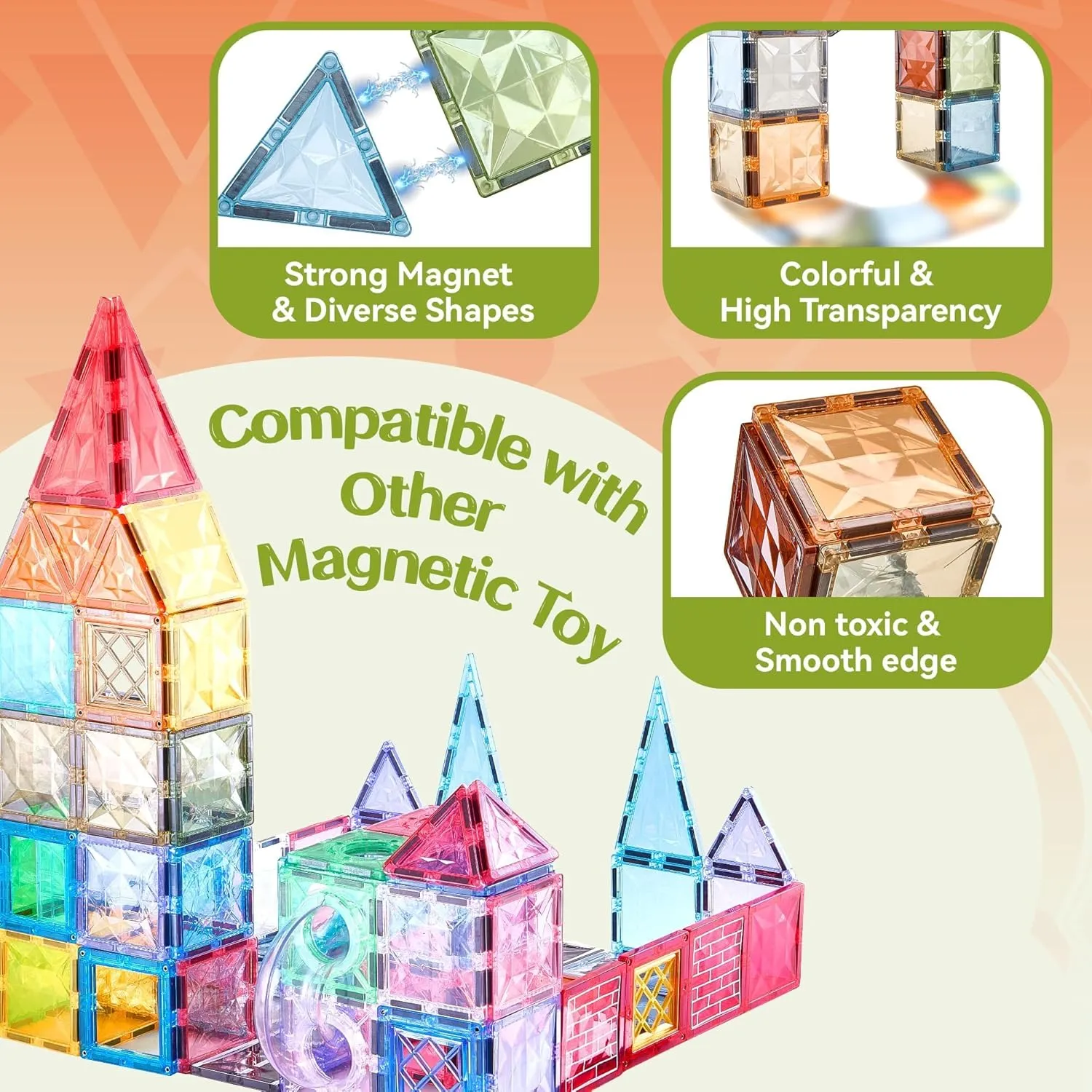 VigorFun 123-Piece Magnetic Tiles Building Set for Kids Ages 3-8 – Creative Play STEM Toys with Car & Animal Models, Stickers | Educational Construction Sensory Gift for Toddlers, Boys & Girls