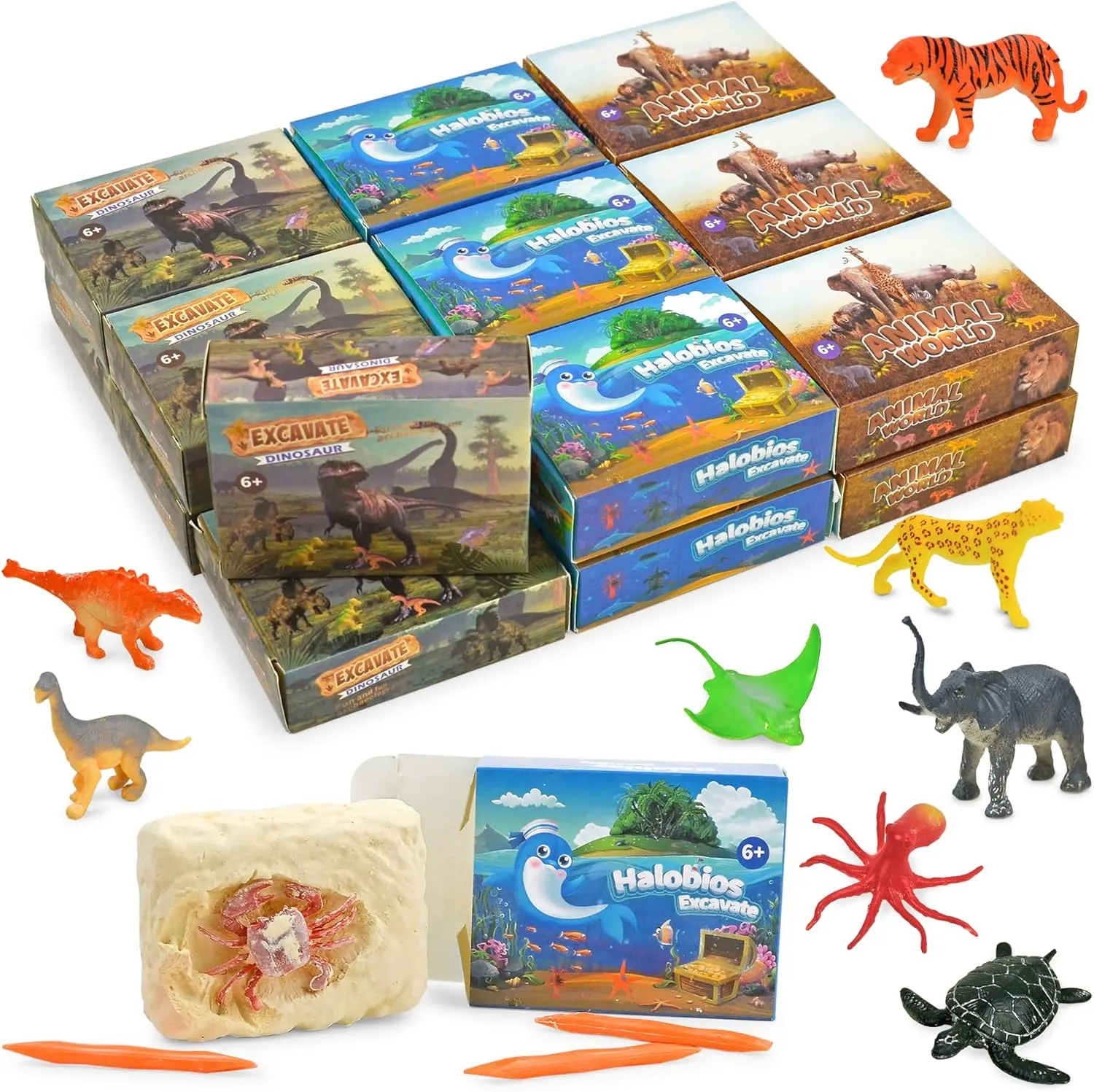 Vileafy Animals Party Favors for Kids Ages 4-8 Years Old, 18 Dig Kit Animals Figures- Bulk Toys for Kids Goodie Bags Stuffers, Classroom Treasure Box, and Students Prizes
