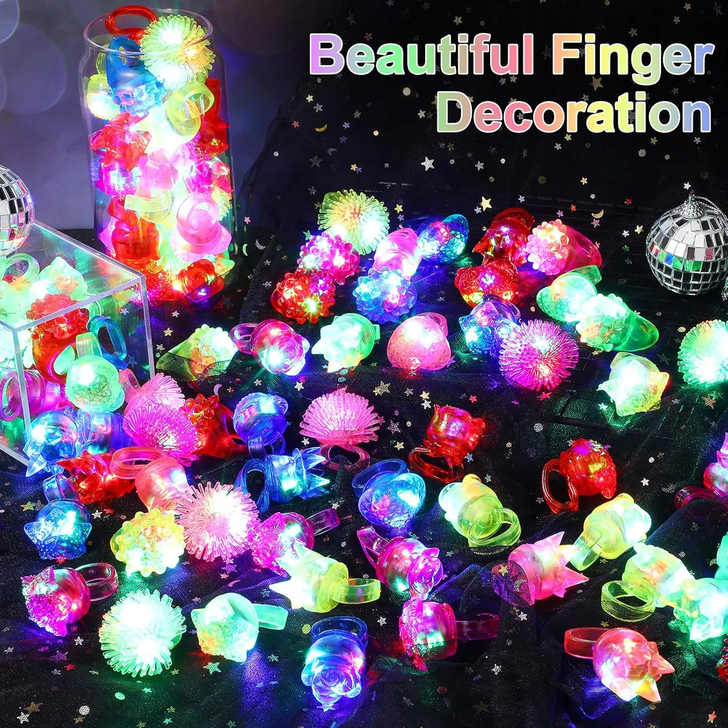 Vinsot Light up Rings Party Favors LED Flashing Jelly Rings Bumpy Glow in the Dark Rubber Light Blinking Neon Rave Gift for Birthday, Goodie Bags Stuffers, Prizes