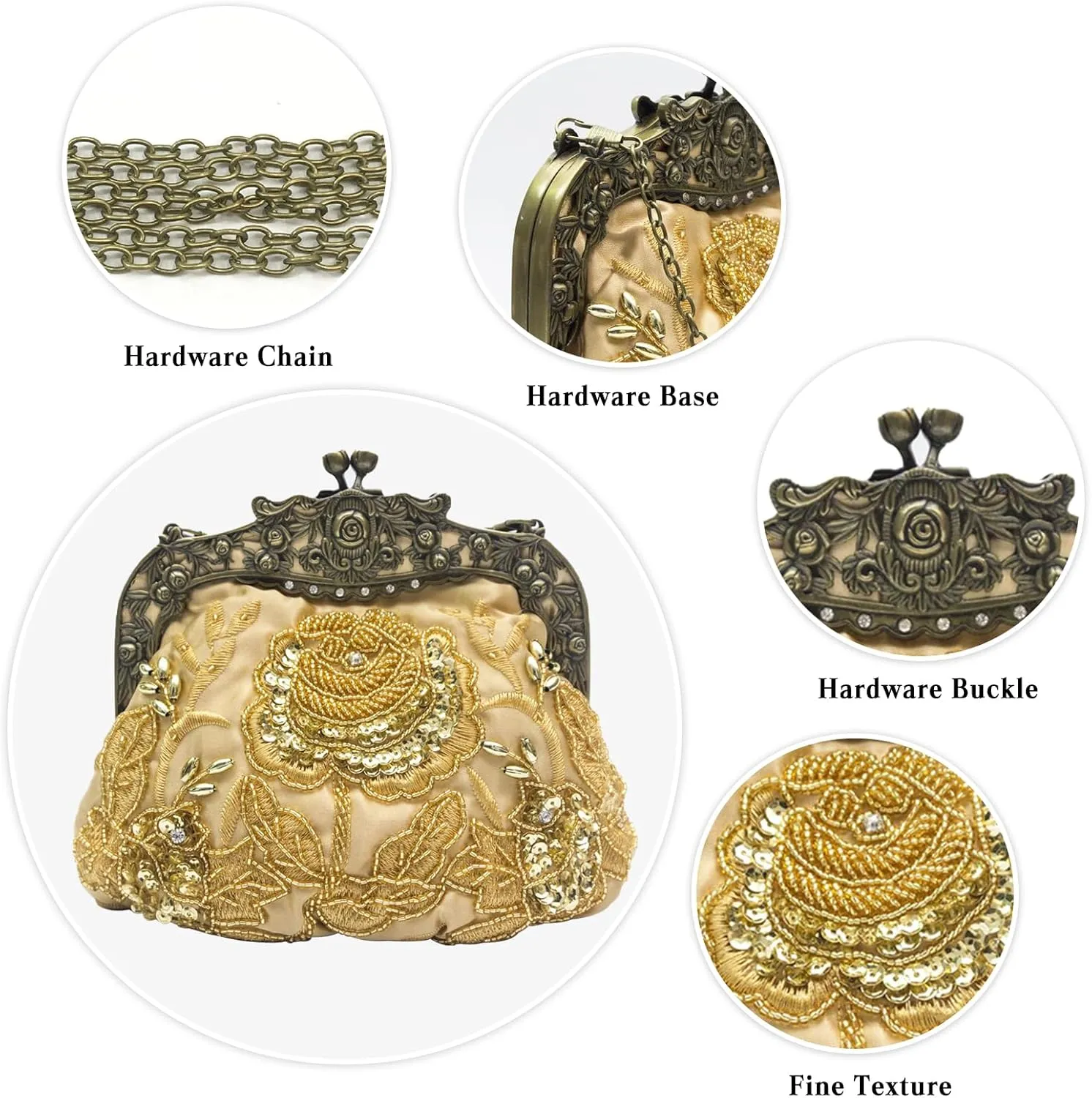 Vintage 1920s Beaded Evening Bag Pearl Clutch Bag for Women Bridal Wedding Purse Sequin Rhinestone Handbag