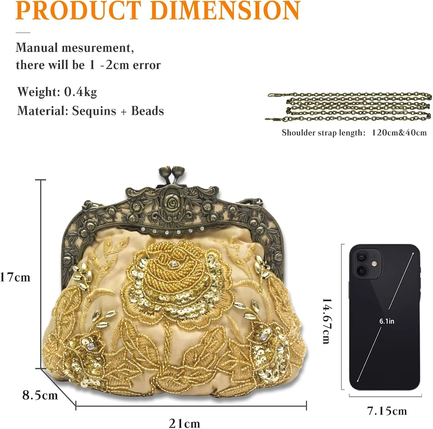 Vintage 1920s Beaded Evening Bag Pearl Clutch Bag for Women Bridal Wedding Purse Sequin Rhinestone Handbag