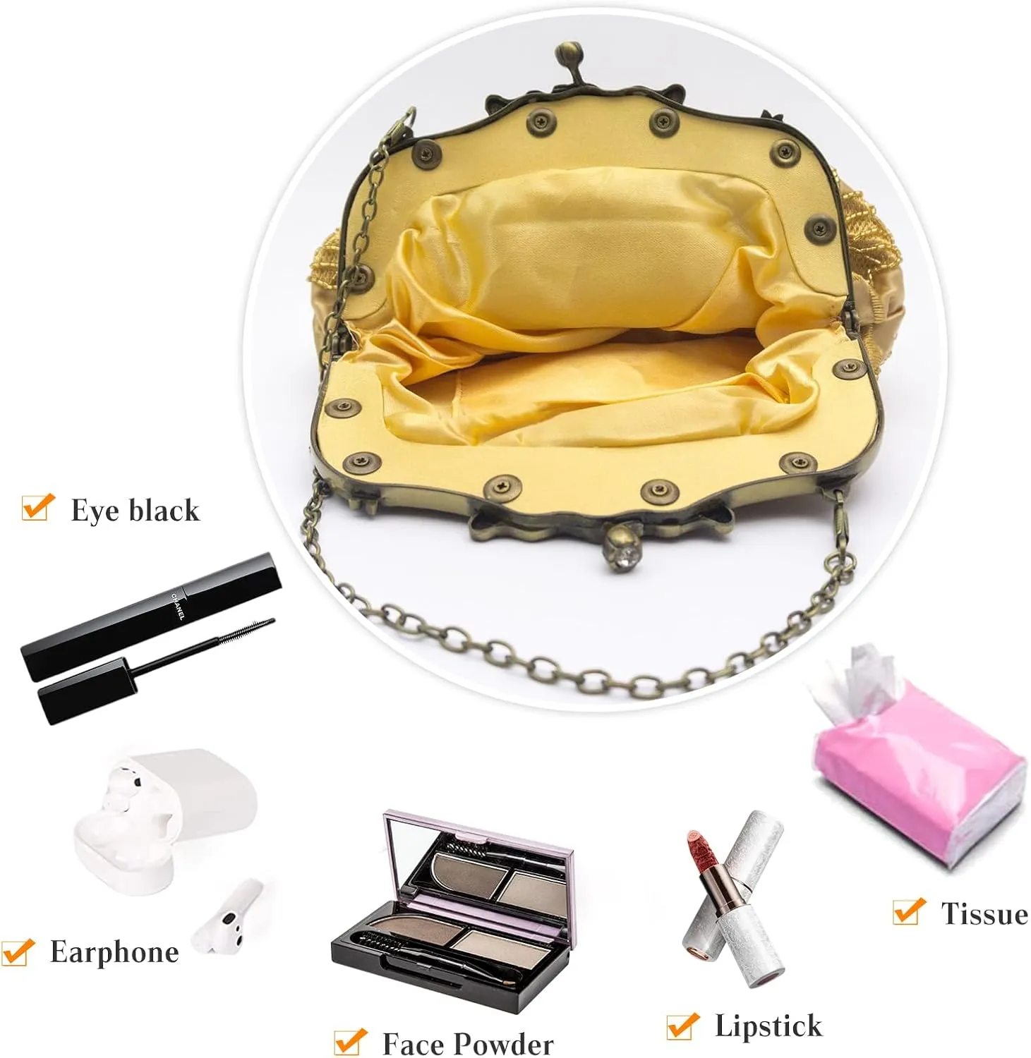 Vintage 1920s Beaded Evening Bag Pearl Clutch Bag for Women Bridal Wedding Purse Sequin Rhinestone Handbag