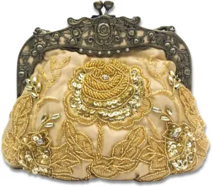 Vintage 1920s Beaded Evening Bag Pearl Clutch Bag for Women Bridal Wedding Purse Sequin Rhinestone Handbag
