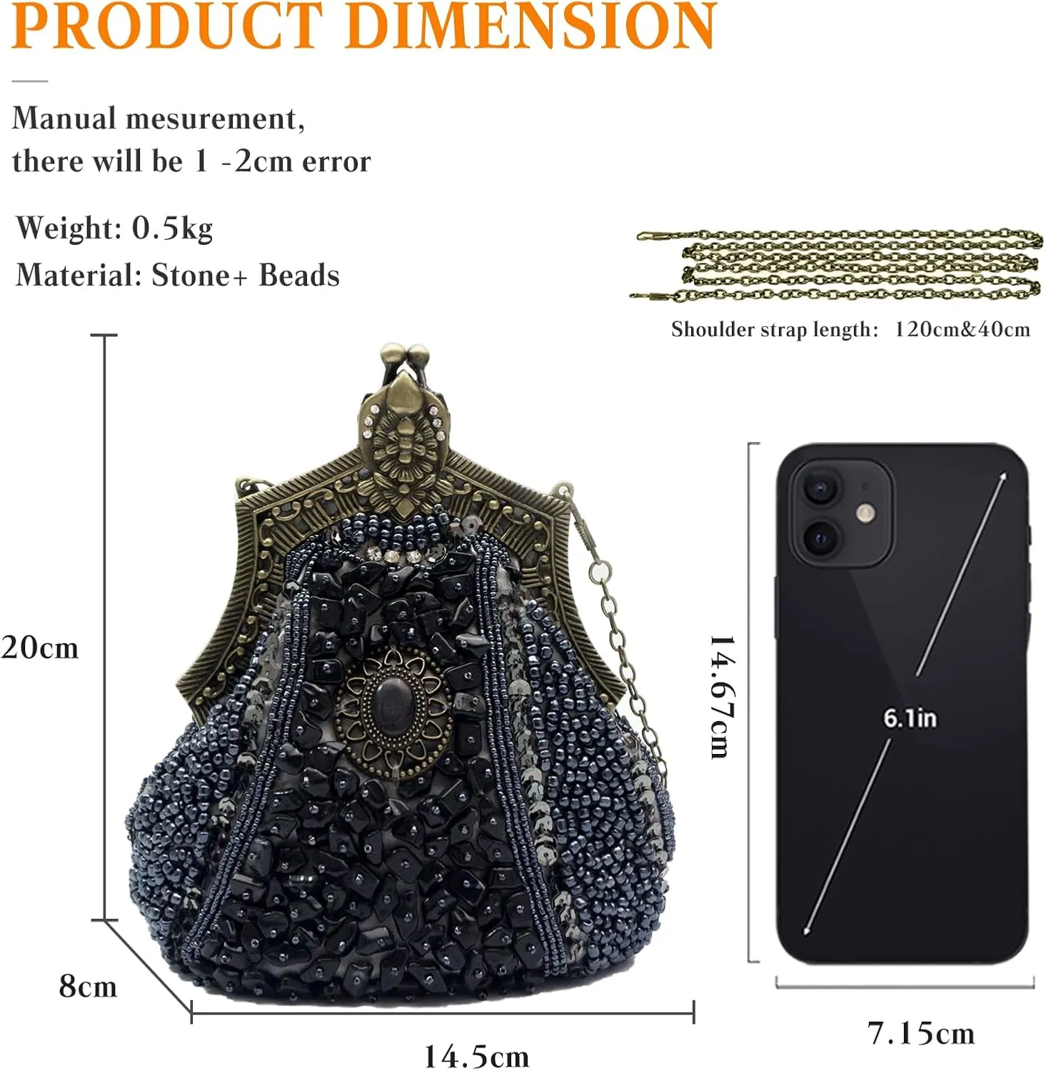 Vintage 1920s Beaded Evening Bag Women Pearl Clutch Bag Sequin Rhinestone Handbag Bridal Wedding Purse