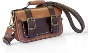 Vintage-Inspired Mini Leather Crossbody Bag, Handmade Cowhide Suitcase-Style Pouch with Adjustable Strap and Magnetic Closure