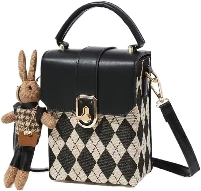 Vintage Lattice Shoulder Crossbody Bag, Premium Feeling Niche Design Women's Bags, Shoulder Bags (Black)