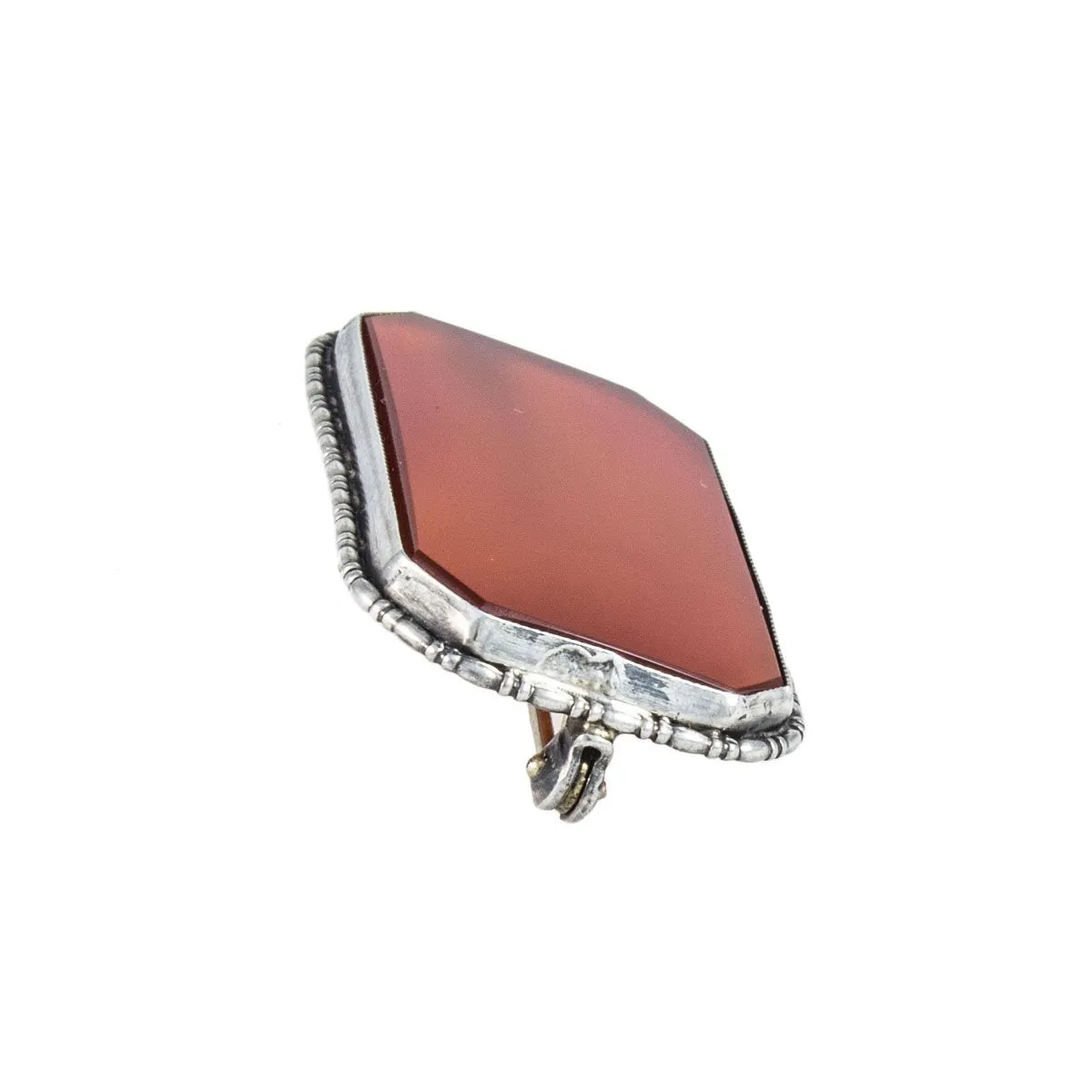 Vintage Silver (935) Flat Carnelian Brooch