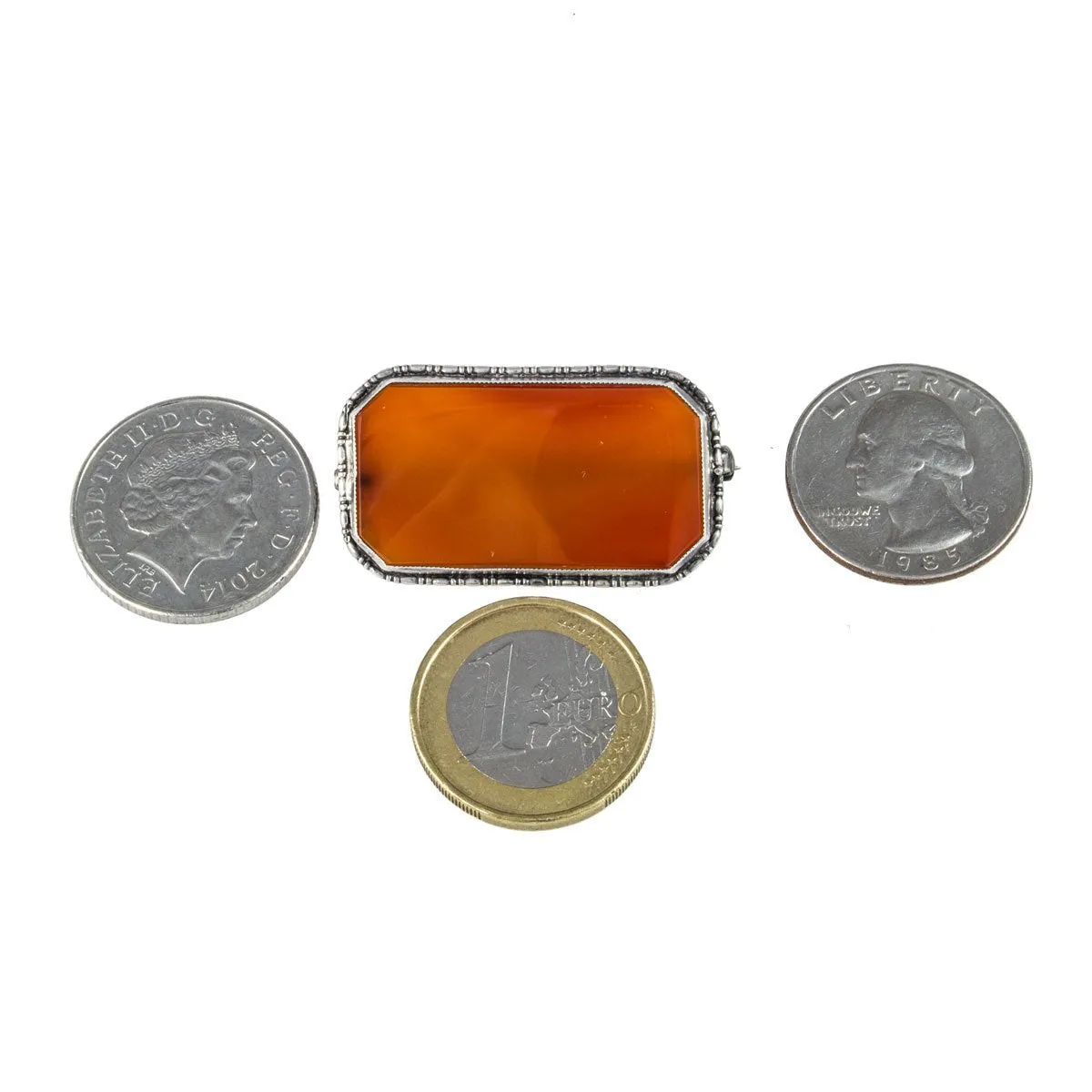 Vintage Silver (935) Flat Carnelian Brooch