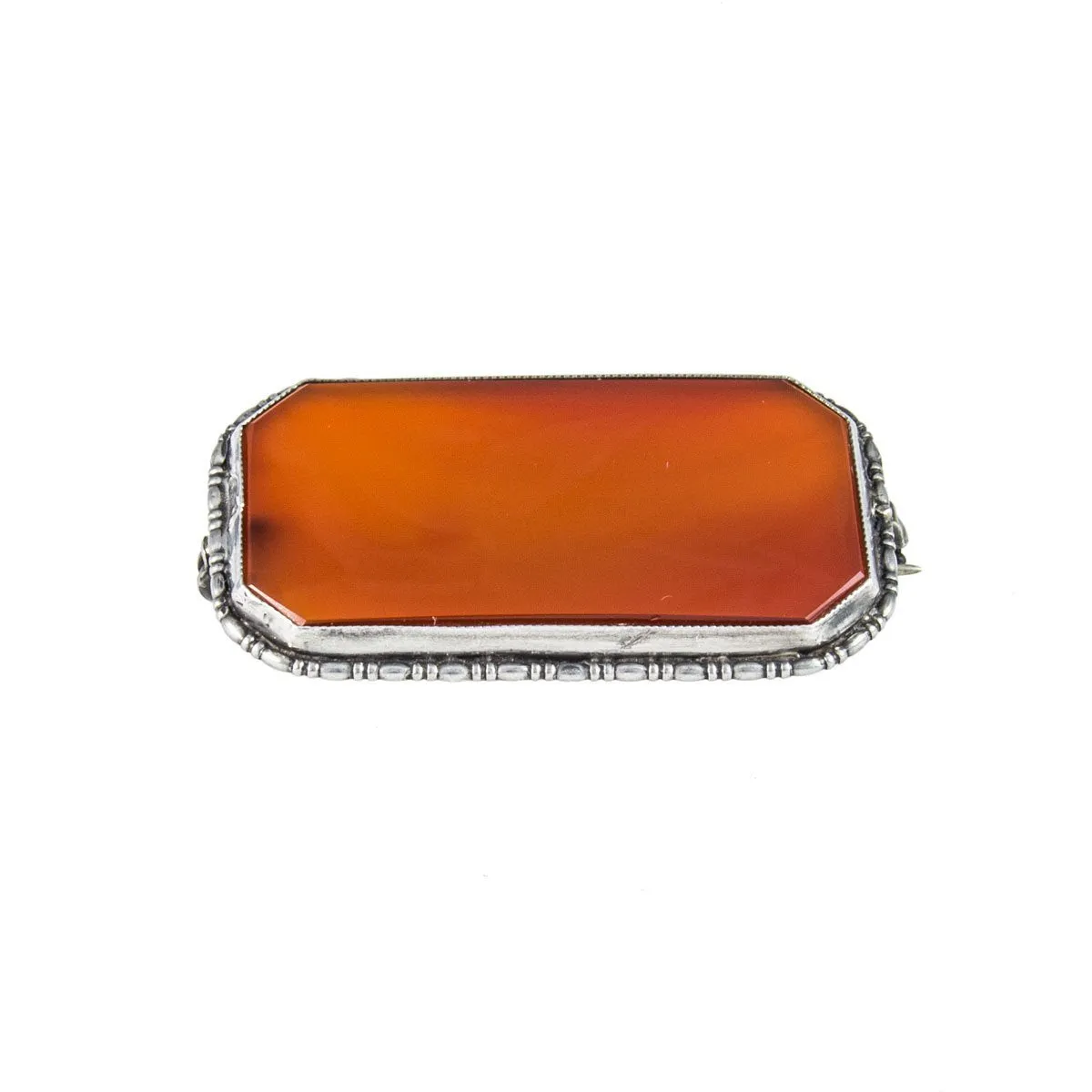 Vintage Silver (935) Flat Carnelian Brooch